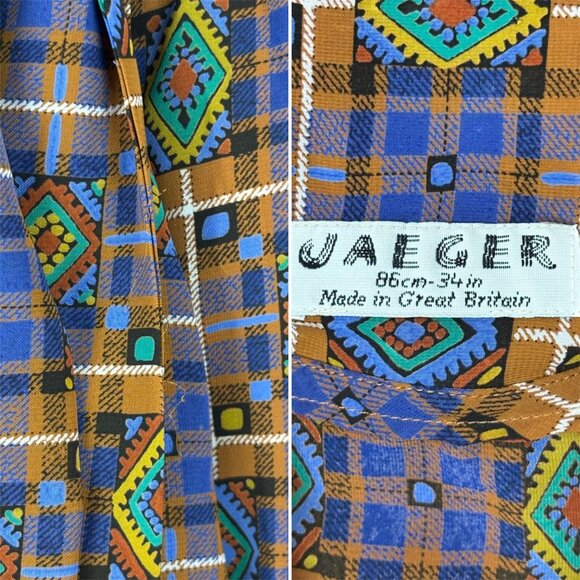 Vintage 80s Southwestern Top Womens M Blue Brown Fringe Necktie Blouse - Picture 10 of 10